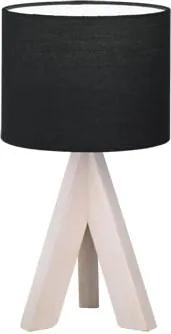 Čierna stolová lampa z prírodného dreva a tkaniny Trio Ging, výška 31 cm