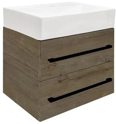 Kúpeľňová skrinka s umývadlom a čiernou úchytkou SAT Cube Way 60x53x46 cm dub Wellington mat CUBE46C602DWSATCWL, 1 ks