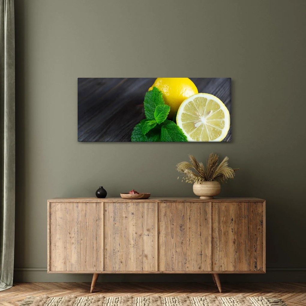 Obraz citrónov a mäty na stole (120x50 cm)