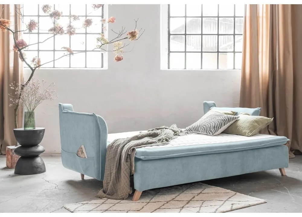 Svetlomodrá zamatová rozkladacia pohovka 225 cm Charming Charlie – Miuform