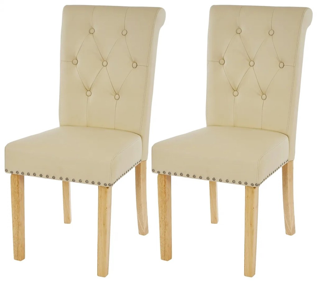 2x Jedálenská stolička Chesterfield 2 - koženka, svetlé nohy - Krémová