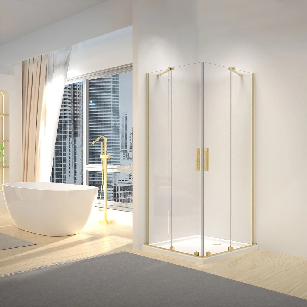 Štvorcový sprchový kút REA MONTANA DOUBLE 80x80, zlatý kartáčovaný/transparent - bez vaničky