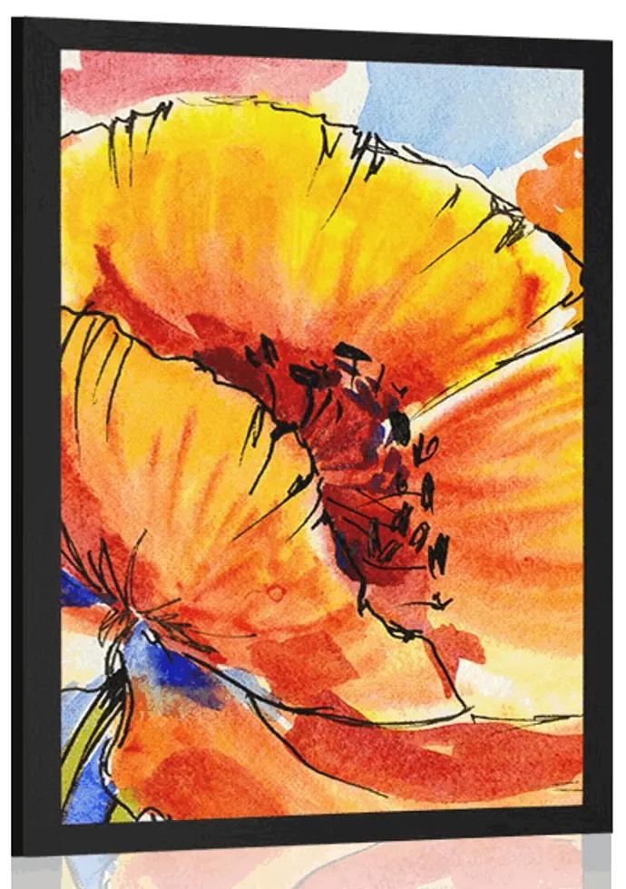 Plagát kytica makových kvetov - 20x30 black