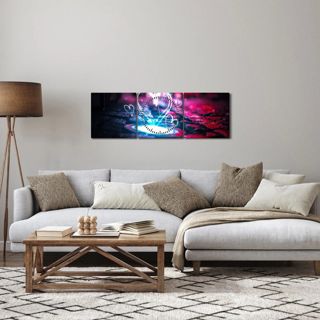 Obraz svetelného srdca (s hodinami) (90x30 cm)