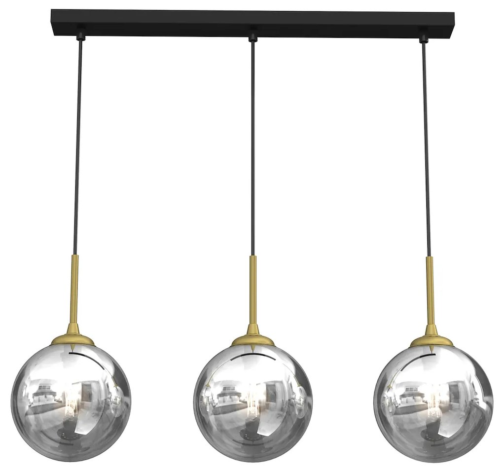 Závesné svietidlo Reflex, 3x grafitové sklenené tienidlo, b/g