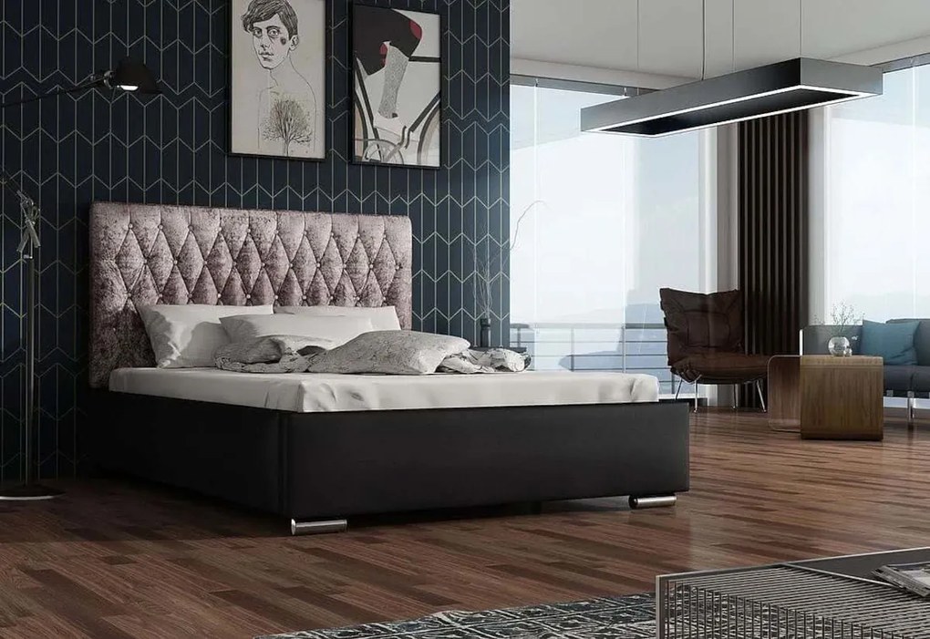 Čalúnená posteľ REBECA + rošt + matrac, Siena02 s kryštálom/Dolaro 08, 120x200