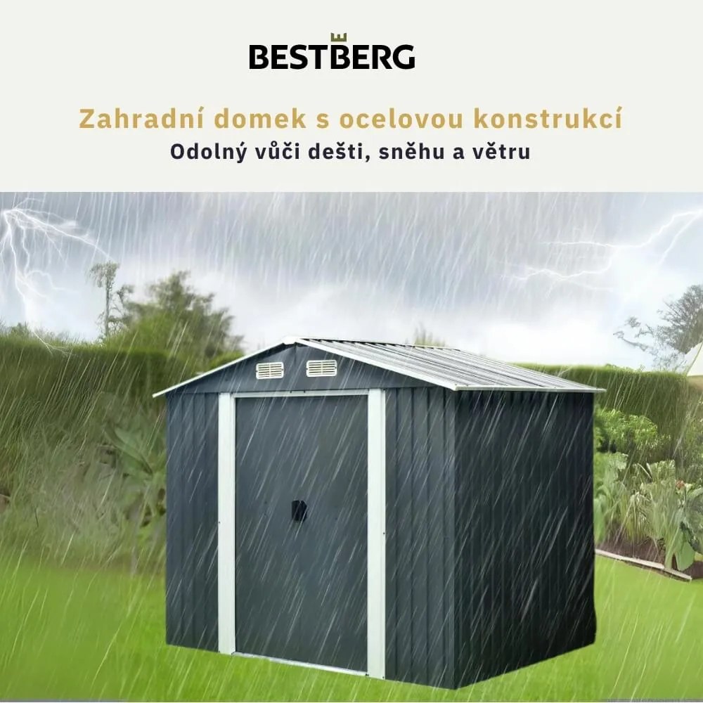 Záhradný domček BestBerg ZDB-4A / 4,1 m² / 236 x 174 x 206 cm / šedá