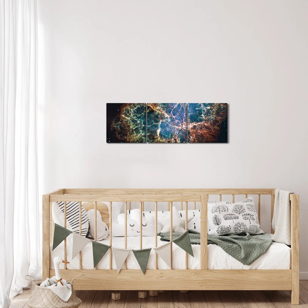 Obraz - Krabie hmlovina (s hodinami) (90x30 cm)