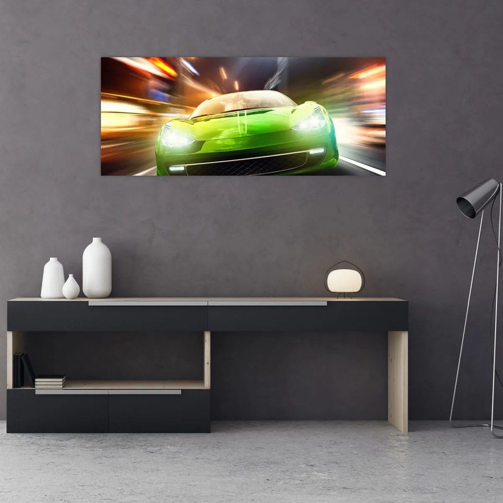 Obraz - Zelené závodné auto (120x50 cm)
