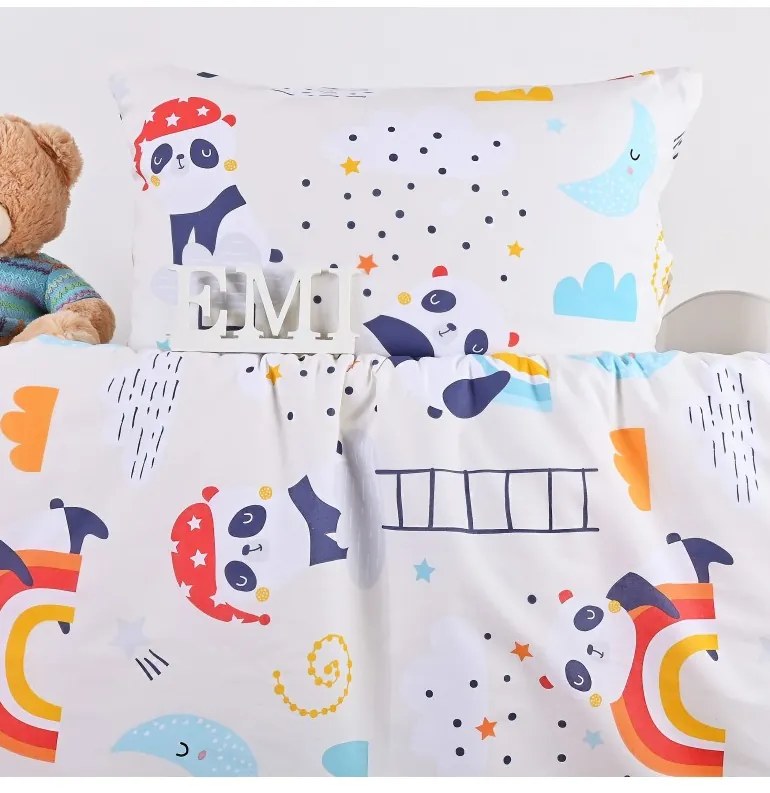 Obliečky detské Pandy biele EMI, Detský set 90x130 + 45x65