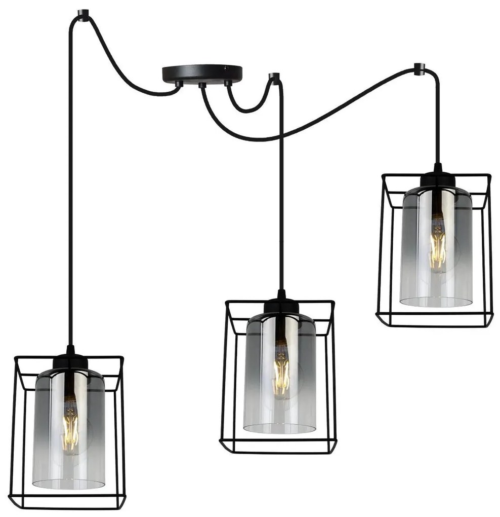 Závesné svietidlo Hella cage spider, 3x grafitové sklenené tienidlo v kovovom ráme