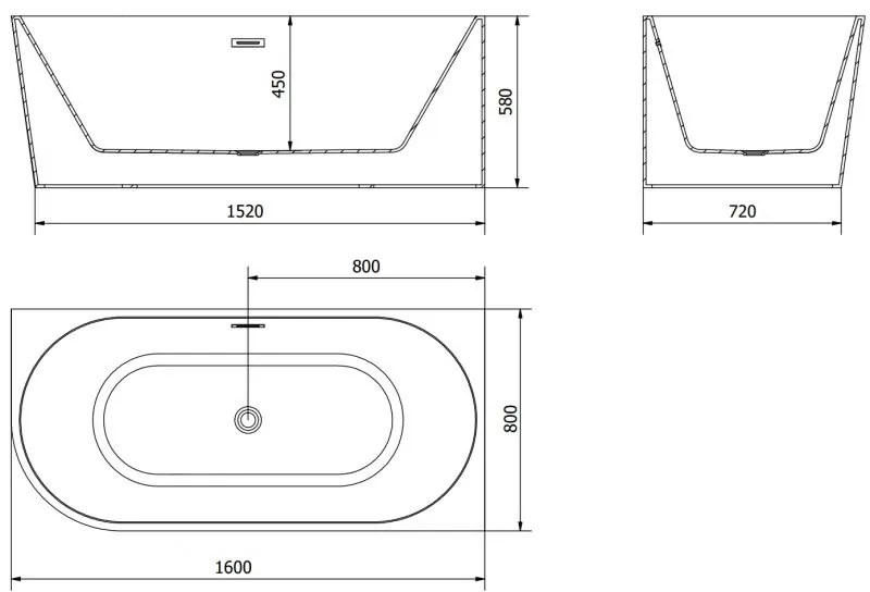 Mexen Mia, voľne stojaca rohová vaňa pravá 160 x 80 cm, biela/čierna, prepad brúsený nikel, 52691608075P-97