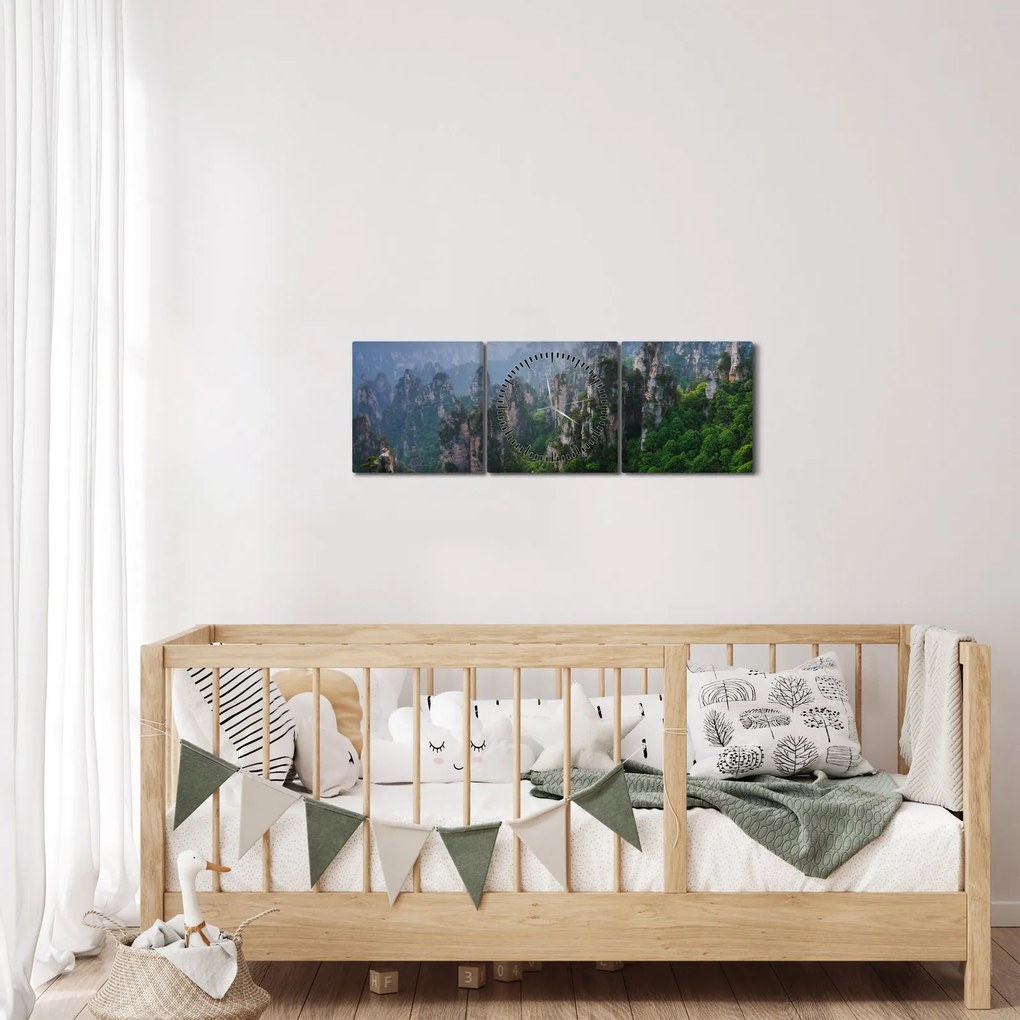 Obraz - Národný lesný park Zhangjiajie (s hodinami) (90x30 cm)