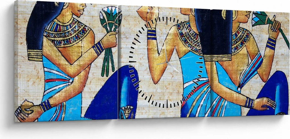 Obraz - Egyptské maľby (s hodinami) (90x30 cm)