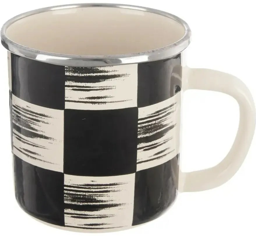 Hrnček smalt ŠACHOVNICA Lem 0,41 l, pr. 8,8 cm