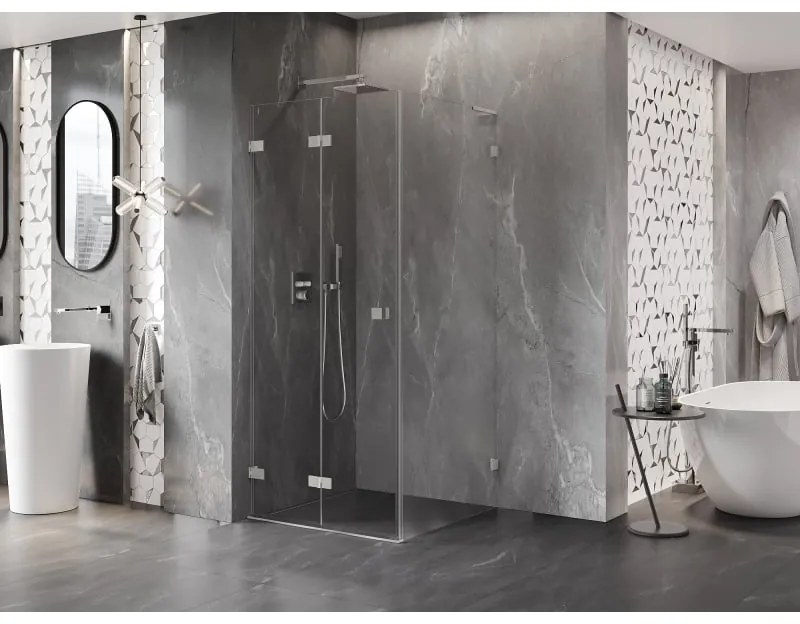 Mexen Lunar-F L, 1-krídlový sprchový kút so skladacími dverami, ľavý, 70 x 70 cm, 8mm číre sklo, brúsená oceľ profil, 836L-070-070-97-00-L