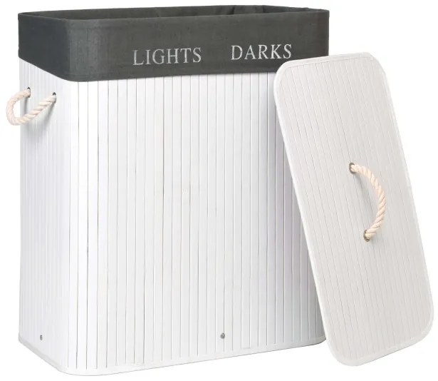 Kôš na bielizeň bambusový 2-priehradkový biely / sivý