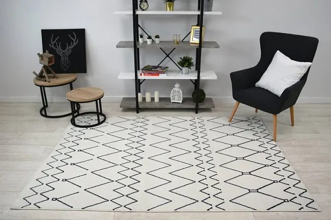 Koberec SENSE Micro 81249 Cik Cak ETNO biely/nebeský