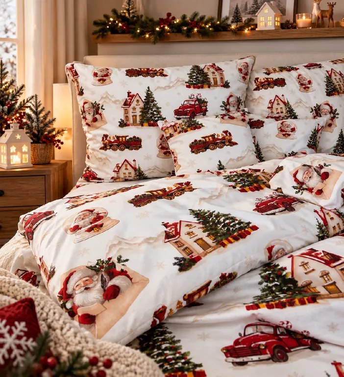 Vianočné francúzske obliečky 200×220 cm Čaro Vianoc – 100 % bavlna, 2× vankúš 70×90 cm