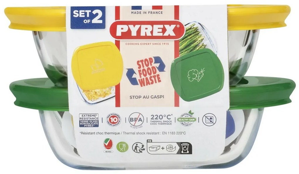 Pyrex Sada sklenených dóz čtvercových 2 ks, 0,3 l
