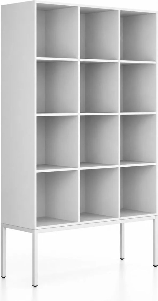 Regál FRAME, s bielou podnožou, 1299 x 450 x 2185 mm, biela