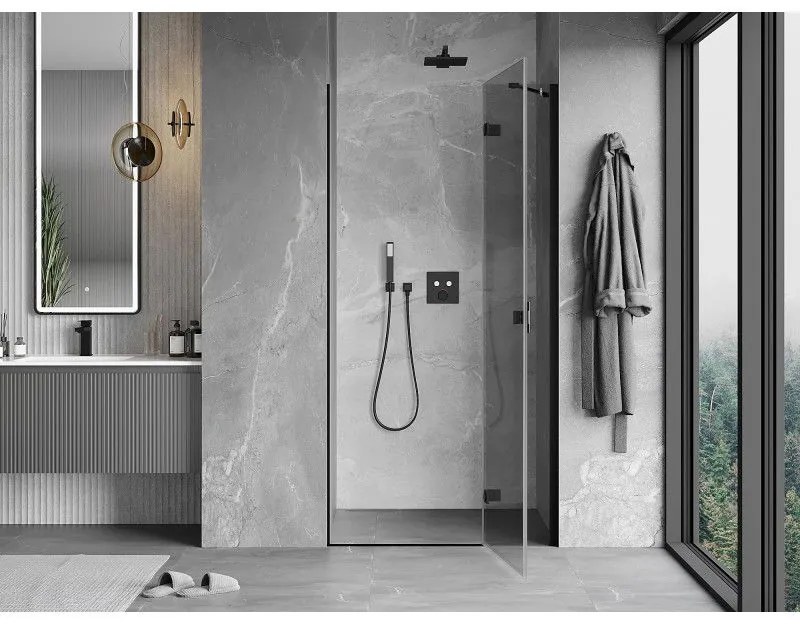 Mexen Mist-H, 1-krídlové sprchové dvere pravé 110 cm, číre sklo, čierny profil, 8A5-110-000-70-00-P