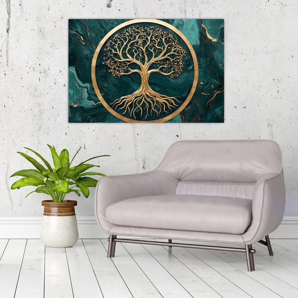 Obraz – Zlatý strom života v mramore (90x60 cm)