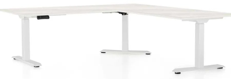 Výškovo nastaviteľný stôl OfficeTech Angle, 180 x 200 cm, biela podnož, biely jaseň