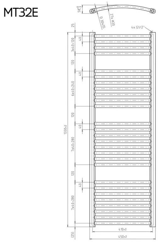 Mereo, Vykurovací rebrík oblý 450x970 mm, biely, elektrický, MER-MT31E