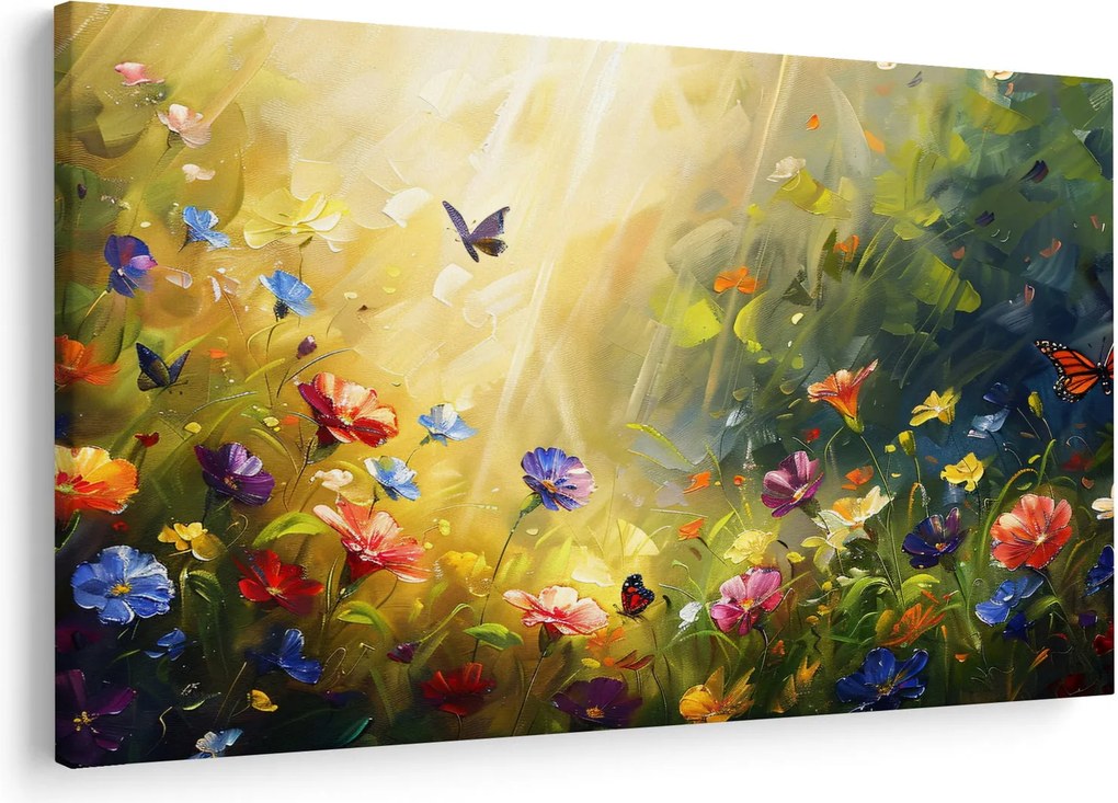Obraz - Jarná kvetinová lúka, maľba (90x60 cm)