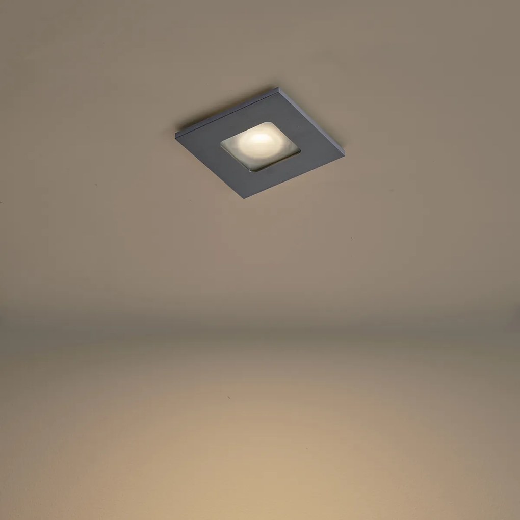 Sada 6 moderných zapustených bodových svetiel Gunmetal Square IP44 - Qure