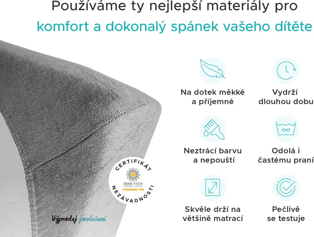 Froté plachta do detskej postieľky svetlosivá 60x120 cm