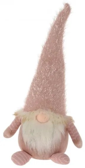 Vianočný škriatok s dlhou huňatou čiapkou – ružový 49 cm