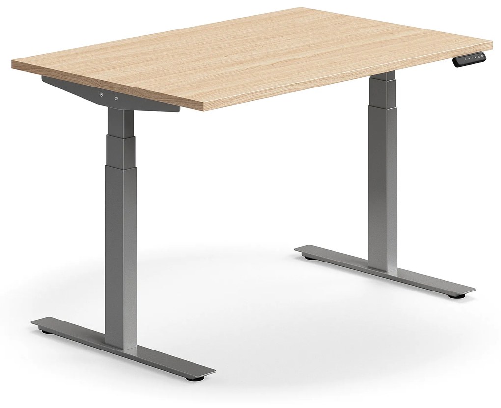 Výškovo nastaviteľný stôl QBUS, rovný, 1200x800 mm, strieborný rám, dub