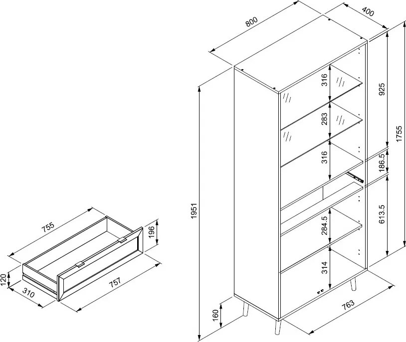 Vysoká vitrína Vienna, čierna/výplet