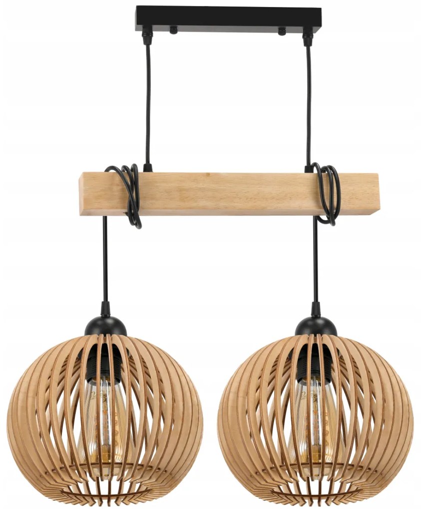 BERGE Závesné stropné svietidlo LED drevený trám 2xE27 Dense Ball Luster Luca