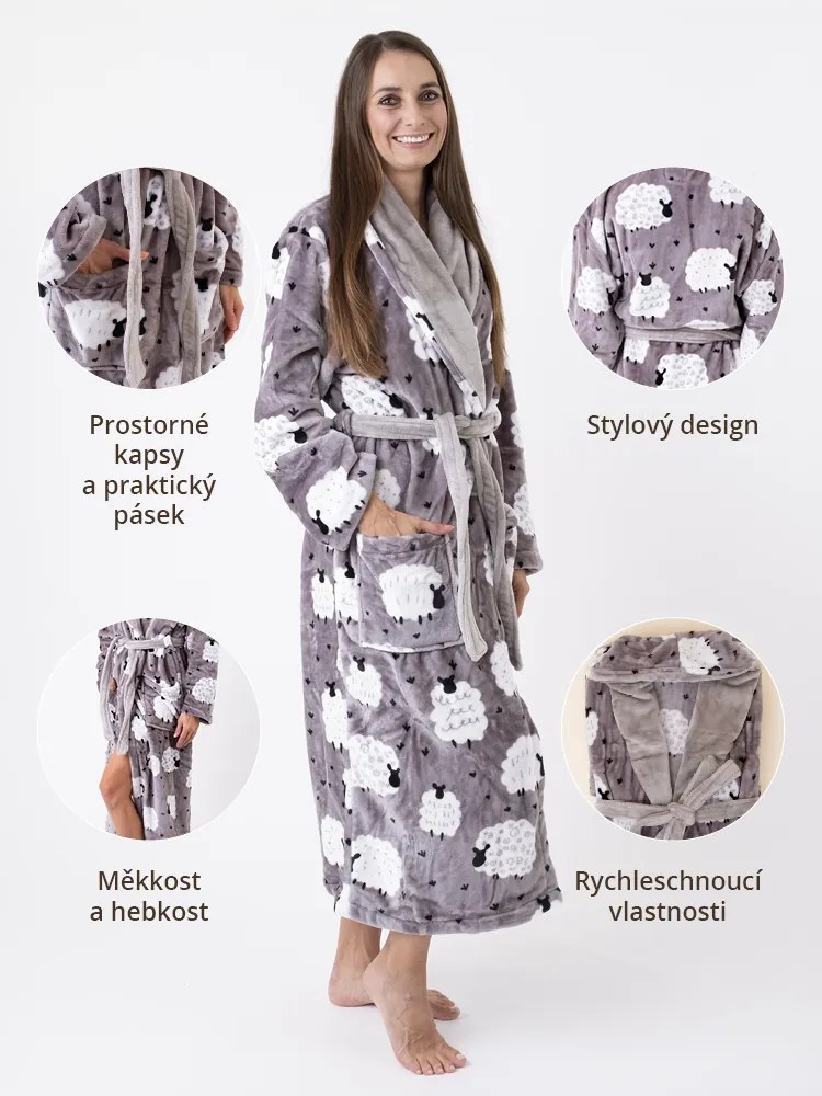 Mikroplyšový župan Ema - Ovečky veľkosť L