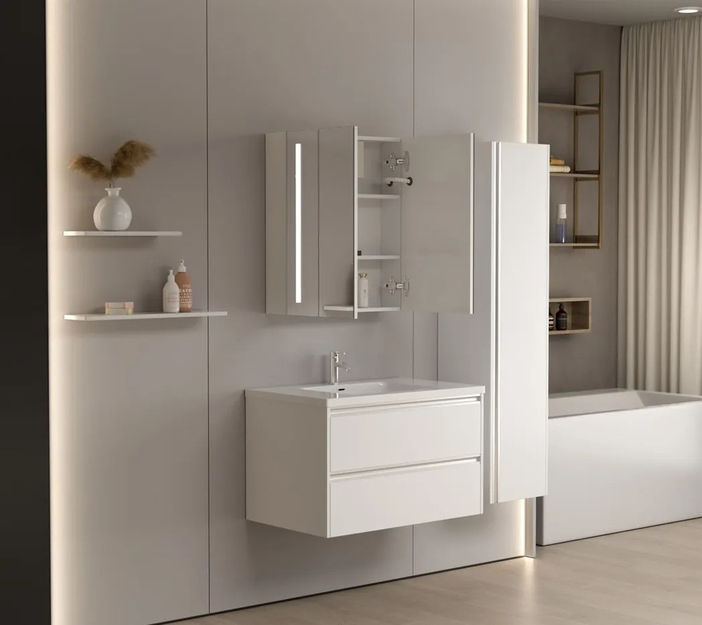 Erga Hana, zrkadlová galérka s LED osvetlením 60x70cm s integrovanou zásuvkou, biela, ERG-V05-HANA-6070-WH