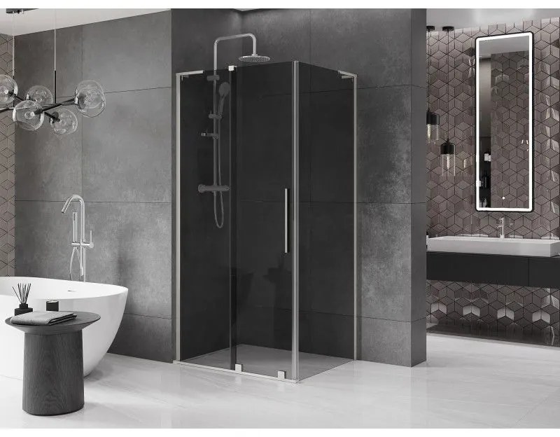 Mexen Velar L, sprchový kút s posuvnými dverami 100 x 85 cm, 8mm šedé sklo, brúsená oceľ, 871-100-085-43-97