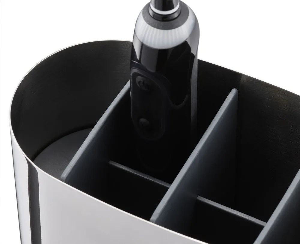 Stojan na zubné kefky z nehrdzavejúcej ocele v lesklej striebornej farbe EasyStore Luxe – Joseph Joseph