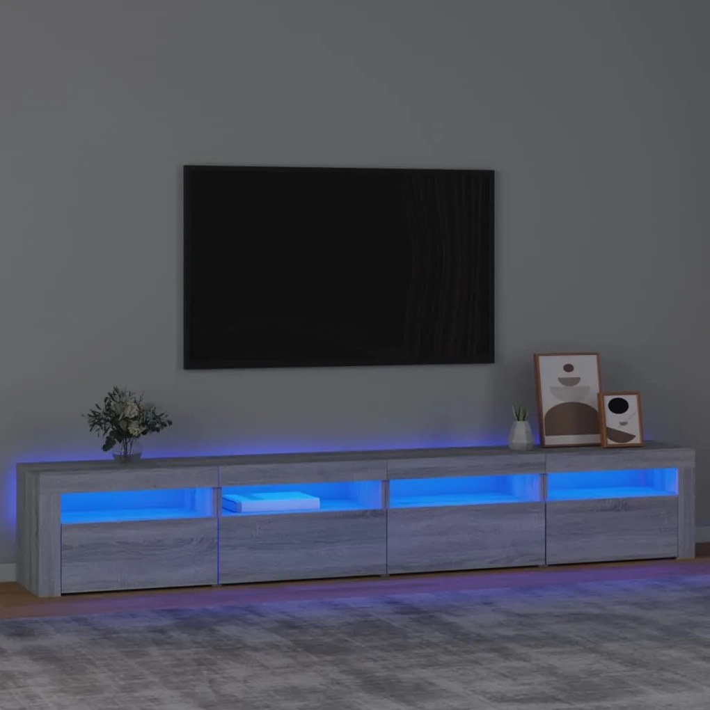 TV skrinka s LED svetlami sivá sonoma 240x35x40 cm