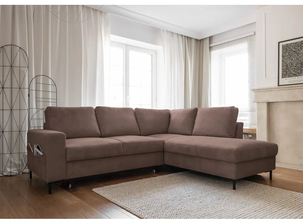 Hnedá menčestrová rozkladacia rohová pohovka (pravý roh) Lofty Lilly – Miuform