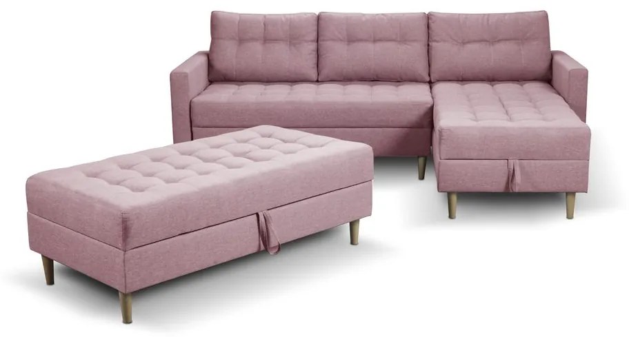 Furniture Sobczak Rohová sedacia súprava Pires s taburetom - Růžová