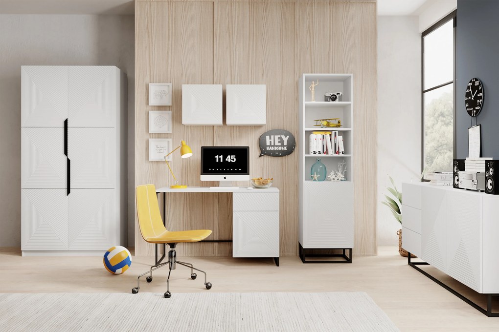 Biela komoda Asha 167 cm s dvomi dverami a zásuvkami - matný biely / čierny rám