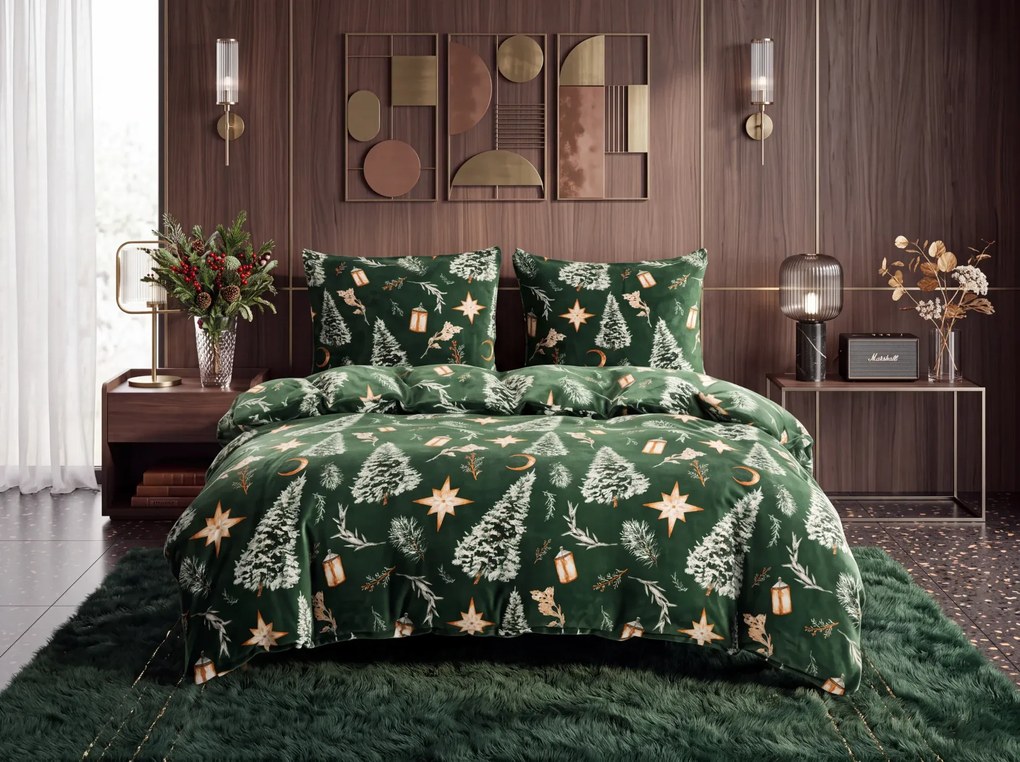 Mikroplyšové obliečky GREEN CHRISTMAS zelené Rozmer obliečky: 2 ks 70 x 90 cm | 200 x 220 cm
