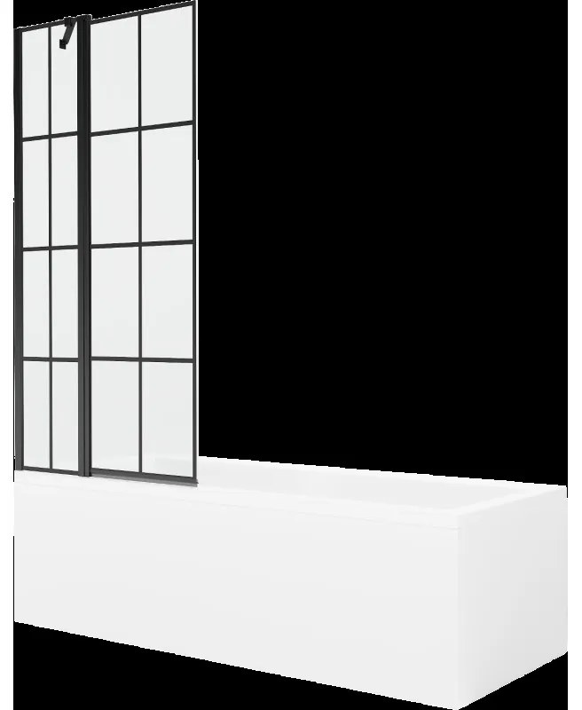 Mexen Cubik obdĺžniková vaňa 170 x 70 cm s obkladom a 1-krídlovou sprchovou zástenou 80 cm, Čierny vzor - 550317070X9408117077