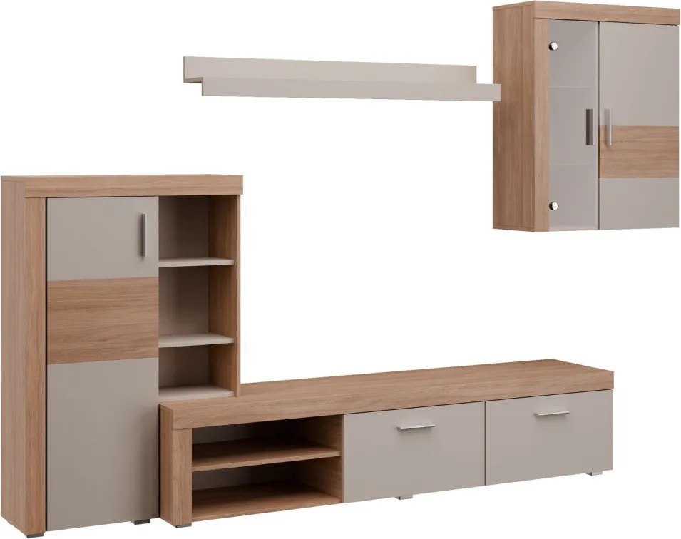 Obývacia stena Pico, dub jantárový/béžová kašmír, s osvetlením