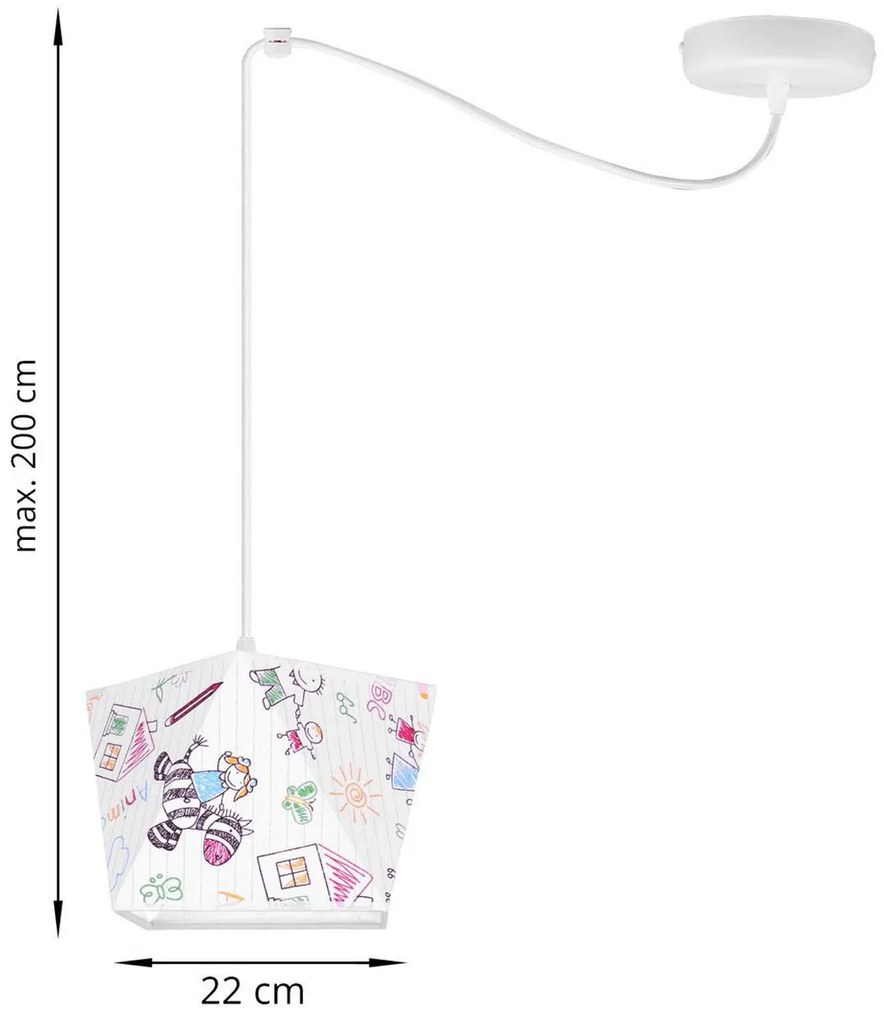 Detské závesné svietidlo Diamond Spider, 1x biele textilné tienidlo so vzorom