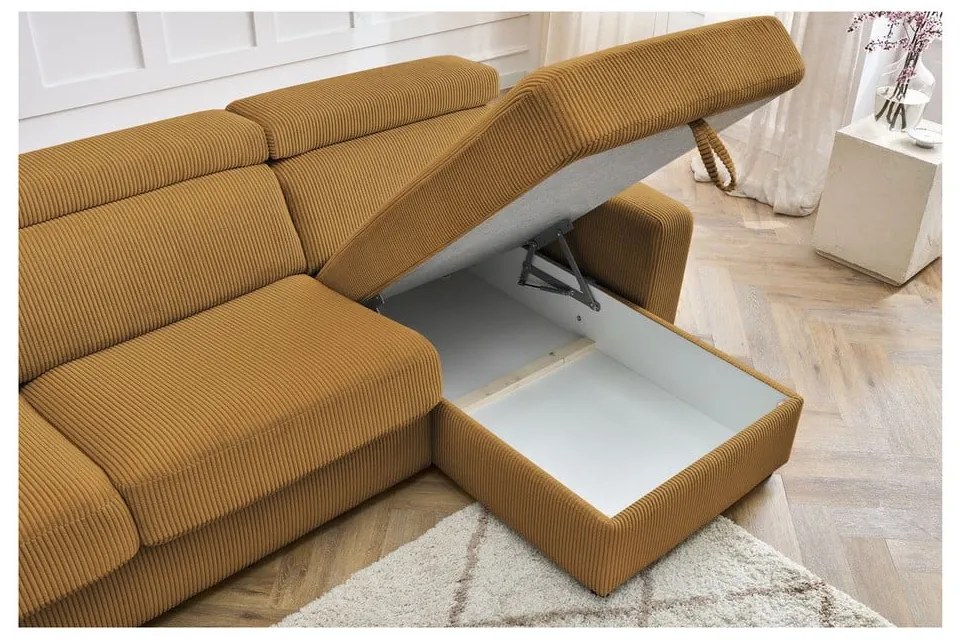 Menčestrová rozkladacia rohová pohovka v horčicovej farbe (variabilná) Monaco – Bobochic Paris