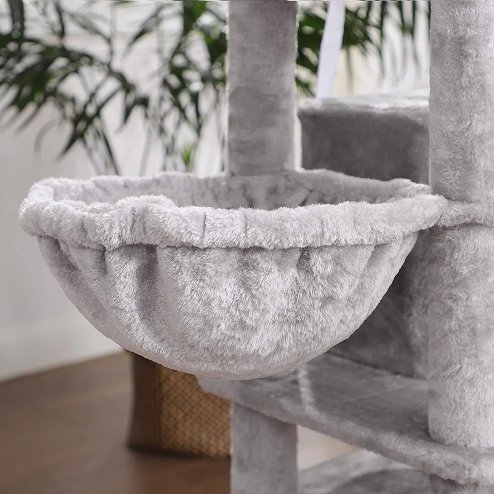 Veľký mačací strom s 3 jaskyňami, 164 cm, svetlošedý